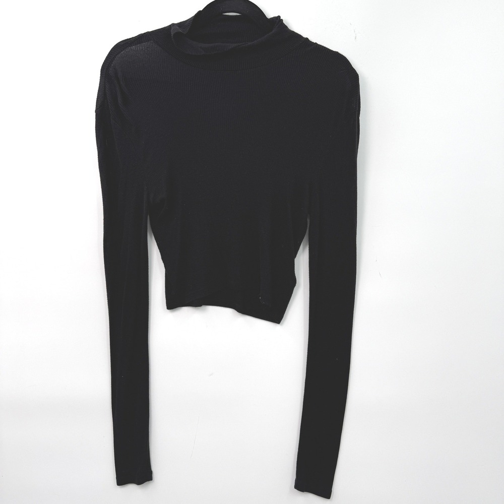 Wilfred Aritzia Mockneck Crop Top Black Womens S Ribbed Stretch Minimalist Chic